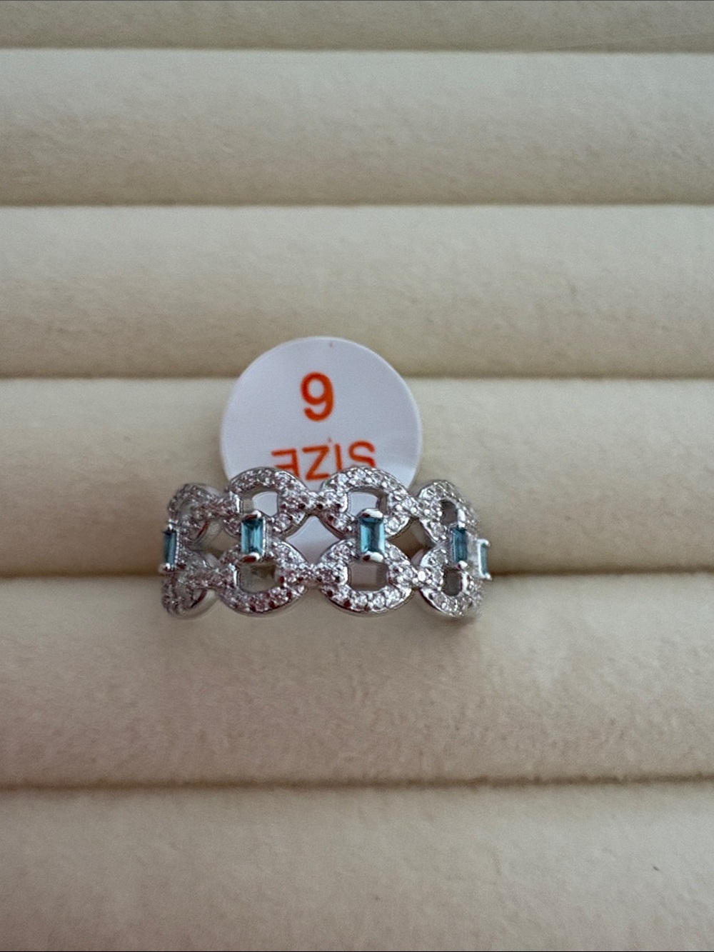 Sterling-Style Silver Link Ring with Blue Topaz Accents - Size 6